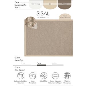 Roma Art 01 Hasır Dokulu Balkon Halısı İthal Sisal Halı Yolluk Bordürlü Mutfak Halısı 120x350 cm