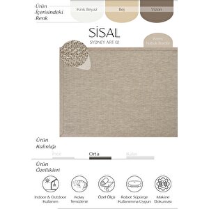 Sydney Art 02 Hasır Dokulu Balkon Halısı İthal Sisal Halı Yolluk Bordürlü Mutfak Halısı 120x350 cm