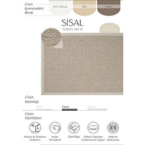 Sydney Art 01 Hasır Dokulu Balkon Halısı İthal Sisal Halı Yolluk Bordürlü Mutfak Halısı 120x180 cm