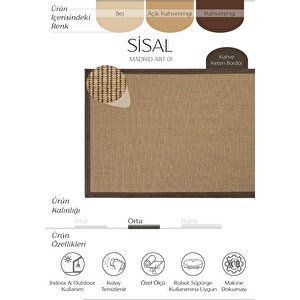 Madrid Art 01 Hasır Dokulu Balkon Halısı İthal Sisal Halı Yolluk Bordürlü Mutfak Halısı 160x230 cm