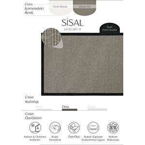 Leon Art 01 Hasır Dokulu Balkon Halısı İthal Sisal Halı Yolluk Bordürlü Mutfak Halısı 100x200 cm