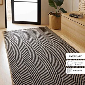 Siyah Renk Balıksırtı Jüt Halı Kilim 100 X 300 Cm