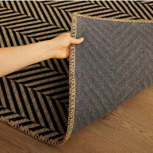 Siyah Renk Balıksırtı Jüt Halı Kilim 100 X 300 Cm