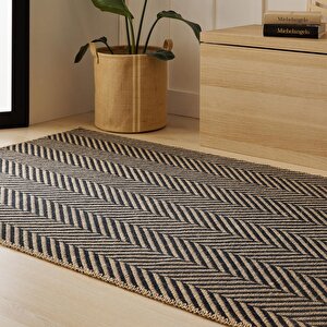 Ocean Home Textile Siyah Renk Balıksırtı Jüt Halı Kilim 100 X 300 Cm