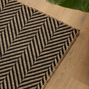 Ocean Home Textile Siyah Renk Balıksırtı Jüt Halı Kilim 100 X 300 Cm
