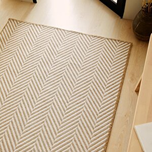 Ekru Renk Balıksırtı Jüt Halı Kilim 100 X 300 Cm