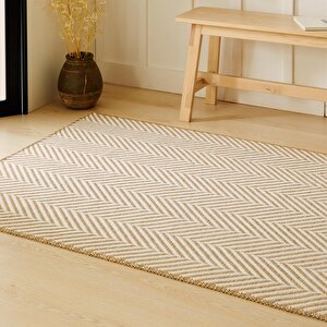 Ocean Home Textile Ekru Renk Balıksırtı Jüt Halı Kilim 100 X 300 Cm