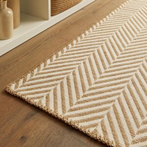 Ocean Home Textile Ekru Renk Balıksırtı Jüt Halı Kilim 100 X 300 Cm