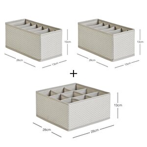 Ocean Home Textile 3'lü Bölmeli Gri Balıksırtı Çekmece İçi Düzenleyici Kutu Set