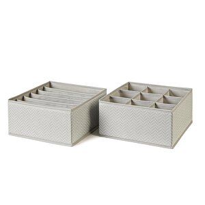 Ocean Home Textile 2'li Bölmeli Gri Balıksırtı Çekmece İçi Düzenleyici Kutu Set