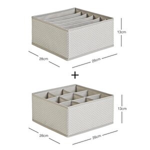Ocean Home Textile 2'li Bölmeli Gri Balıksırtı Çekmece İçi Düzenleyici Kutu Set
