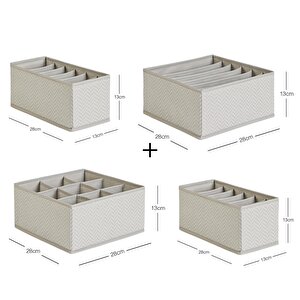 Ocean Home Textile 4'lü Bölmeli Gri Balıksırtı Çekmece İçi Düzenleyici Kutu Set