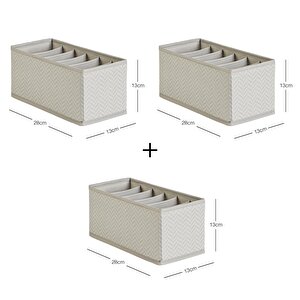 Ocean Home Textile 3'lü Bölmeli Gri Balıksırtı Çekmece İçi Düzenleyici Kutu Set 13 X 28 X 13 Cm