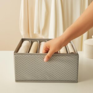 Ocean Home Textile 2'li 6 Bölmeli Gri Balıksırtı Çekmece İçi Düzenleyici Kutu Set 28 X 28 X 13 Cm