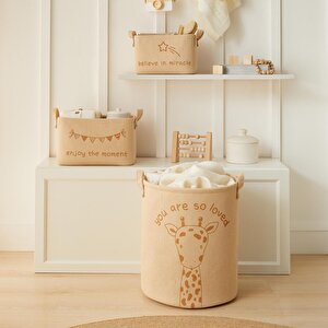3'lü Çocuk Odası Sevimli Zürafa Jüt Dokuma Kumaş Sepet Set 1 Adet 24 X 17 X 14 / 1 Adet 30 X 21 X 18 / 1 Adet 3