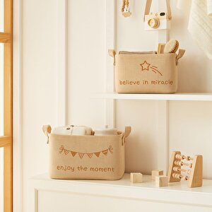2'li Çocuk Odası Jüt Dokuma Kumaş Sepet Set 1 Adet 24 X 17 X 14 / 1 Adet 30 X 21 X 18 Cm