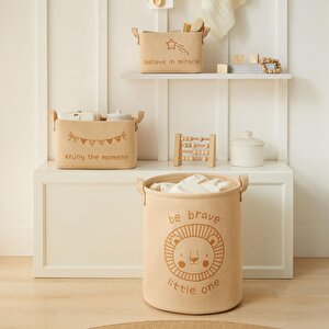 3'lü Çocuk Odası Sevimli Aslan Jüt Dokuma Kumaş Sepet Set 1 Adet 24 X 17 X 14 / 1 Adet 30 X 21 X 18 / 1 Adet 33
