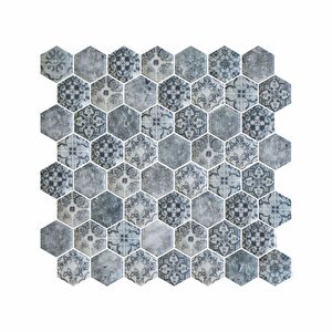 Hexagon Dijital Baskılı Cam Mozaik Fbdj 075