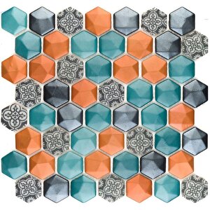Hexagon Dijital Baskılı Cam Mozaik Fbadj 002