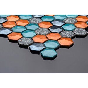 Hexagon Dijital Baskılı Cam Mozaik Fbadj 002
