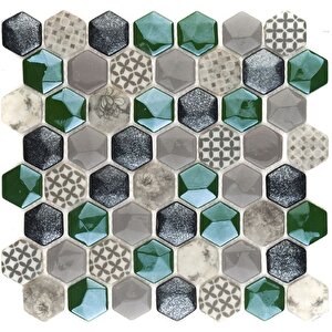 Hexagon Dijital Baskılı Cam Mozaik Fbadj 003