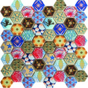 Hexagon Dijital Baskılı Cam Mozaik Fbdj 091