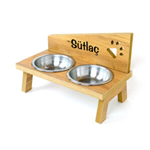 Özel Isimli Seramik Kedi-küçük Irk Köpek Mama Ve Su Kabı Stantı-antrasit 350 Ml.