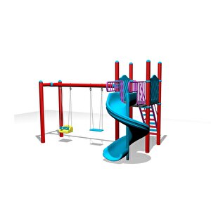 Bir Kuleli, Bir Kaydıraklı, İkili Salıncaklı Çocuk Parkı | 4x4m