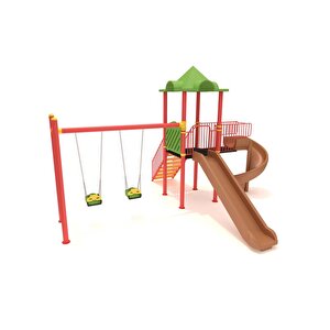 Bir Kuleli, İki Kaydıraklı, İkili Salıncaklı Çocuk Parkı | 5.5x4.5m