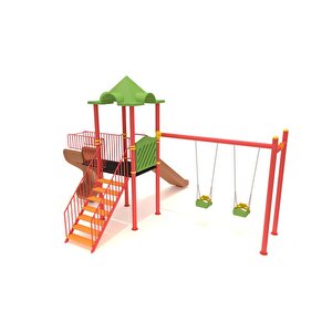 Bir Kuleli, İki Kaydıraklı, İkili Salıncaklı Çocuk Parkı | 5.5x4.5m