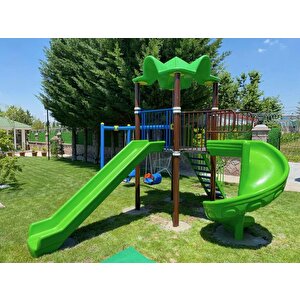 Bir Kuleli, İki Kaydıraklı, İkili Salıncaklı Çocuk Parkı | 5.5x4.5m