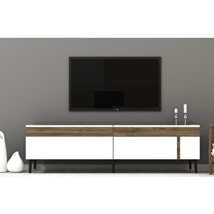 Asude Tv Sehpasi,konsol Ve Orta Sehpa 3'lü Salon Takimi Beyaz-Ceviz Beyaz - Ceviz