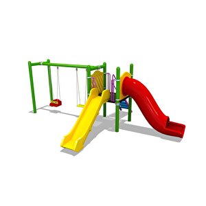 Bir Kuleli, Iki Kaydıraklı, İkili Salıncak İlaveli Çocuk Parkı | 6.5x4.5m