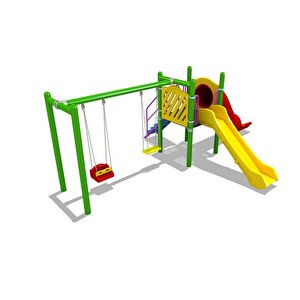 Bir Kuleli, Iki Kaydıraklı, İkili Salıncak İlaveli Çocuk Parkı | 6.5x4.5m