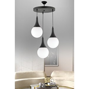 Nisa Luce Sedef 3'lü Tepsi Avize - Siyah (opal Top Cam)