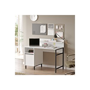 Leena 120 Cm Çalışma Masası Raflı Dolaplı Metal Ayaklı  Beyaz La16-w