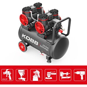 Kobb Kbk50s2 4.0hp 50lt 8bar Çift Motorlu Yağsız Sessiz Taşınabilir Hava Kompresörü