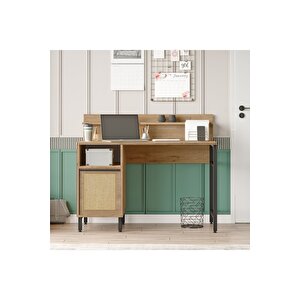 Leena 120 Cm Çalışma Masası Raflı Dolaplı Metal Ayaklı Uv Baskı Sepet-jüt La16-su