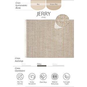 Jerry 01 Bej Bukle Örgülü Salon Halısı Yumuşak Dokulu Antre Hol Halısı Kesme Halı Yolluk 120x180 cm