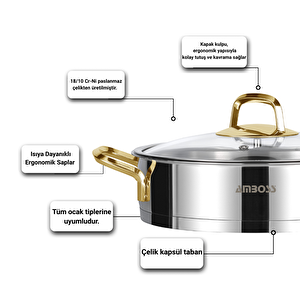 Diamond 18 Parça İndüksiyon Tabanlı Paslanmaz Çelik Gold Çeyiz Seti