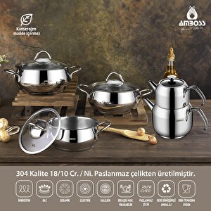 7 Parça Grand Paslanmaz Çelik Tüm Ocaklara Uygun Tencere Ve Çaydanlık Seti