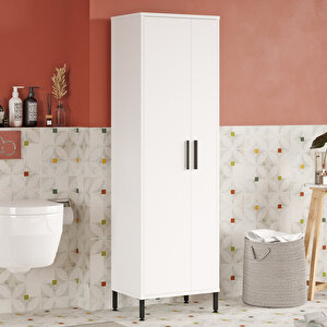 Harvey Kapaklı Çok Amaçlı Dolap Vileda Banyo Dolabı Metal Ayak Beyaz Hr1-w