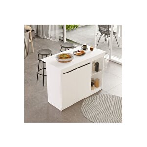 Steel 2 Kapaklı 120cm Ada Mutfak Yemek Masası Beyaz Sl2-w