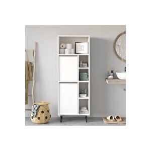 Leena Banyo Dolabı Çok Amaçlı Dolap 2 Kapaklı Metal Ayaklı Beyaz La10c-w