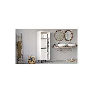 Leena Banyo Dolabı Çok Amaçlı Dolap 2 Kapaklı Metal Ayaklı Beyaz La10c-w