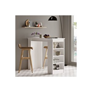 Lowa 120 Cm Raflı Bar Masası Mutfak Yemek Masası Beyaz Lw1-w
