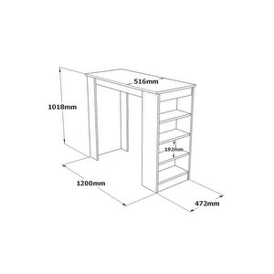 Lowa 120 Cm Raflı Bar Masası Mutfak Yemek Masası Beyaz Lw1-w