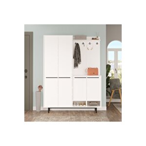 Living Portmanto Vestiyer Ayakkabılık Metal Ayaklı Beyaz Lg1-w