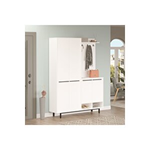 Living Portmanto Vestiyer Ayakkabılık Metal Ayaklı Beyaz Lg1-w