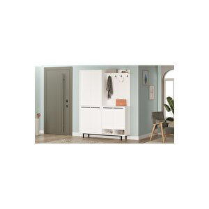 Living Portmanto Vestiyer Ayakkabılık Metal Ayaklı Beyaz Lg1-w